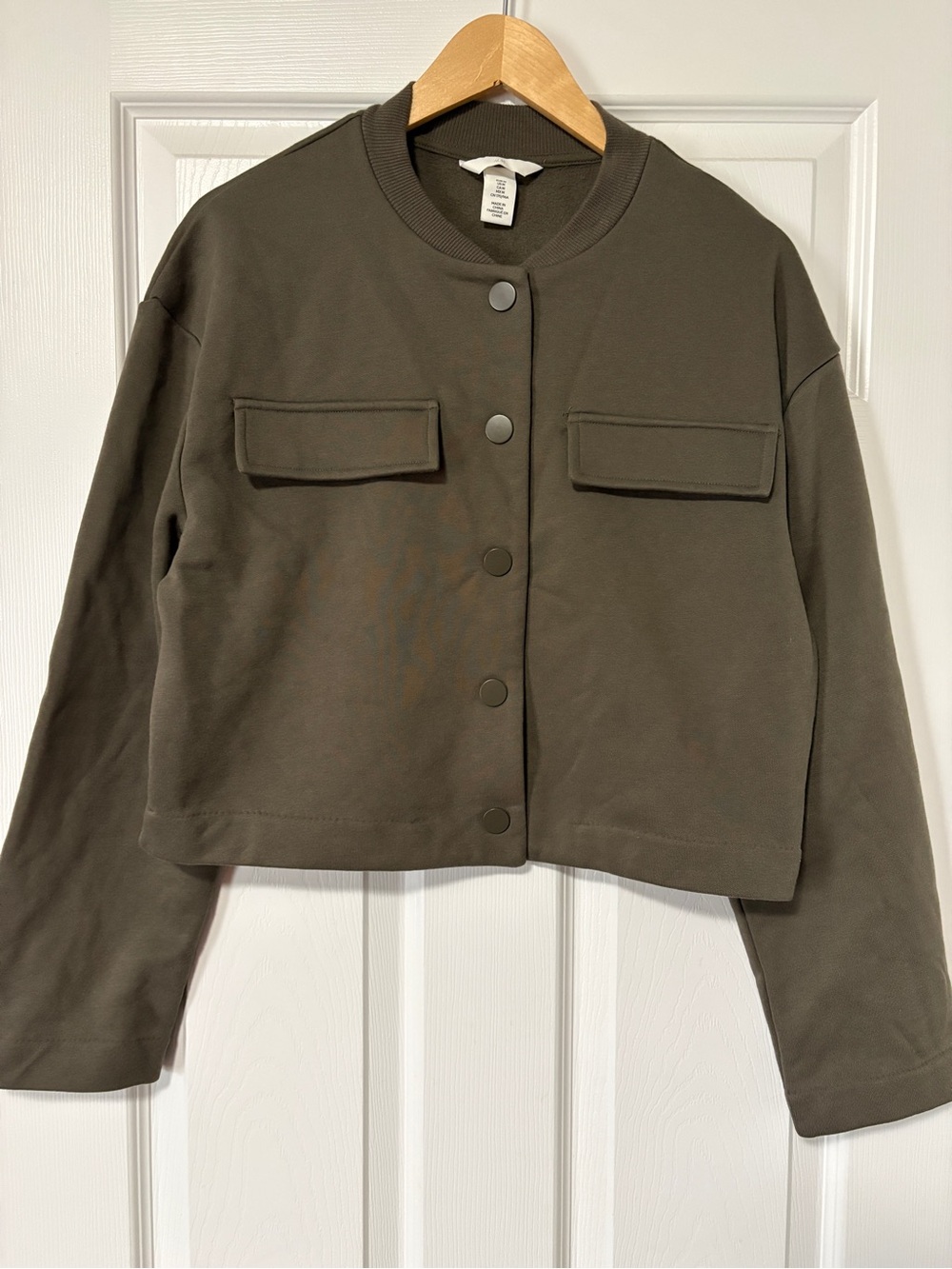 H&M Olive Green Cropped Bomber Jacket